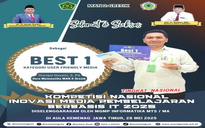 Keren !Guru Matematika MAN 2 Gresik Raih Best 1 Kategori User Friendly Media pada Kompetisi Nasional Inovasi Media Pembelajaran Berbasis IT 2025
