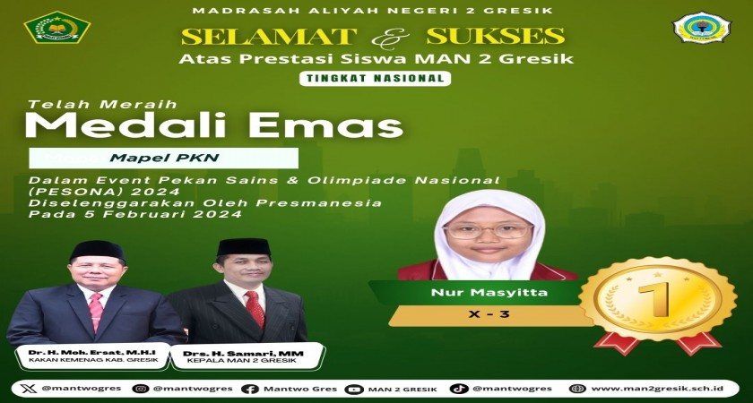 Nur Masyitta Sabet Emas di Pekan Sains & Olimpiade Nasional (PESONA) 2024 untuk Bidang PKN