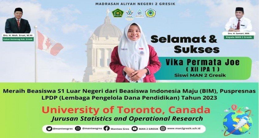 SISWI MAN 2 GRESIK RAIH BEASISWA LPDP, DITERIMA DI 5 KAMPUS LUAR NEGERI SEKALIGUS