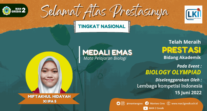 SISWA MAN 2 GRESIK RAIH MEDALI EMAS OLIMPIADE TINGKAT NASIONAL