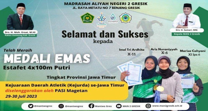 Prestasi Gemilang di Kejurda Atletik Jawa Timur 2023: Siswa-siswa MAN 2 Gresik Raih Medali Emas
