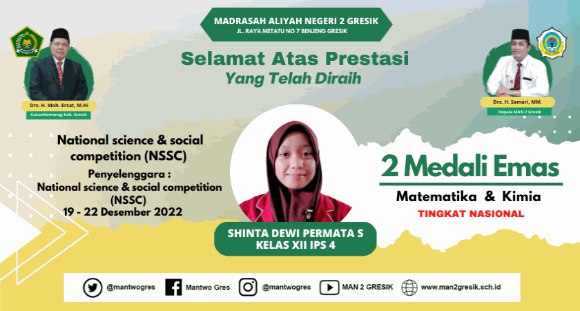 RAIH DUA MEDALI EMAS SEKALIGUS, SHANTI BERHASIL MENAMBAH DAFTAR PRESTASI DI MAN 2 GRESIK