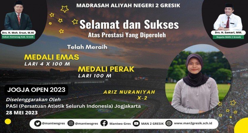 HEBAT! ATLIT LARI MAN 2 GRESIK RAIH MEDALI EMAS DAN PERAK DI JOGJA OPEN 2023