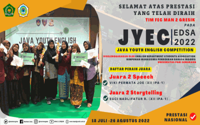 DUA SISWI MAN 2 GRESIK TOREHKAN PRESTASI PADA  AJANG JYEC (JAVA YOUTH ENGLISH COMPETITION) 2022