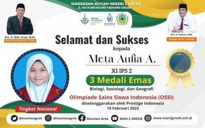 GREAT! 3 MEDALI EMAS TINGKAT NASIONAL DIPERSEMBAHKAN META BAGI MAN 2 GRESIK
