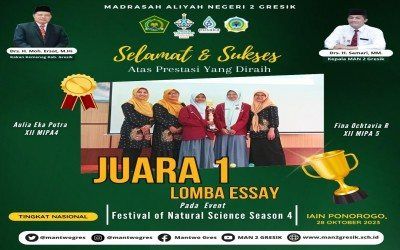 Prestasi Memukau: Siswa MAN 2 Gresik, Fina Ochtavia Ramadhani dan Aulia Eka Putra, Raih Juara 1 Lomba Essay di Festival of Natural Science Season 4
